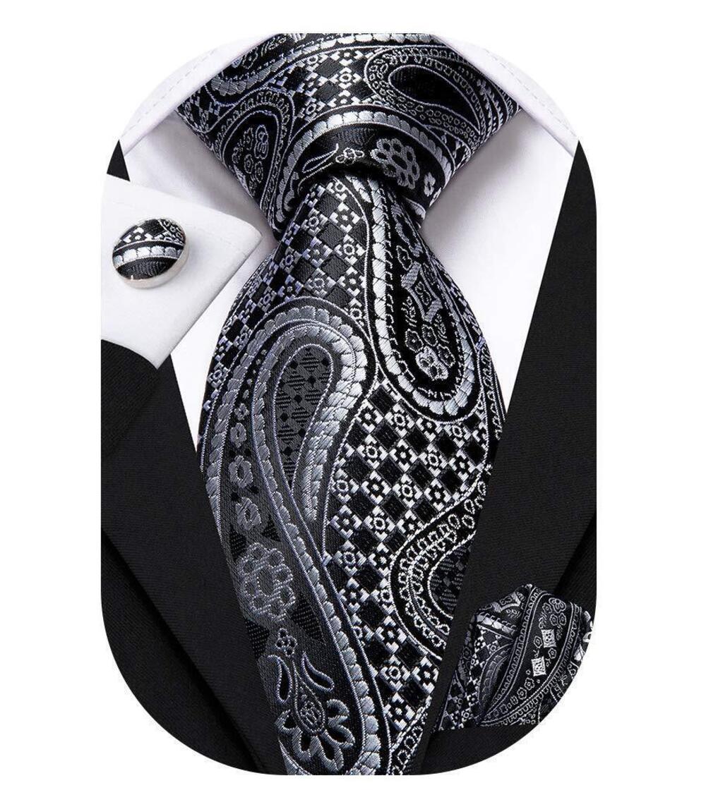 3734 Silk Paisley Ties Necktie Pocket Square Cufflinks Set Foral Tie Sets